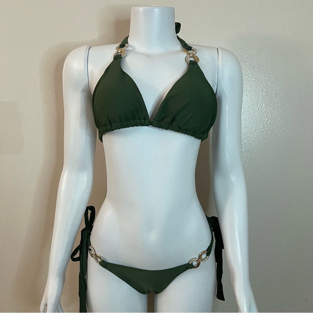 Olive green top and bottom two piece bikini set